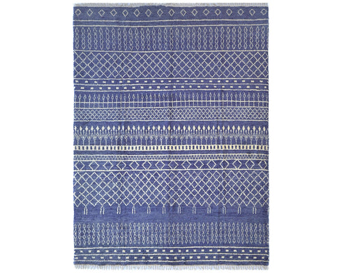 9x12 Moroccan Blue Hand Woven Wool Area Rug